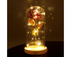 Common Goods - Gouden roos in glazen stolp met LED – Rozen - Vrouwen Cadeautjes - Moederdag Cadeautje - Mama - Huwelijkscadeau - Liefdes Cadeau - Valentijnsdag - Verjaardag - Vriendin