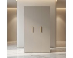 COMO Luxe 3-Deurs Kledingkast – Garderobekast 245,5 x 120 x 50 cm – Kasjmier met Gouden Details – Moderne Opbergkast voor Slaapkamer, Tienerkamer & Kinderkamer – Met Hanggedeelte, Legplanken & Soft-Close Scharnieren Mobili Bella