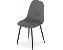 COMO Stoel - Donkergrijs, Velvet Bekleding, Zwarte Metalen Poten, Tijdloos Ontwerp en Ergonomisch Comfort voor Woonkamer, Keuken, Slaapkamer en Kantoor, Max. 120 kg