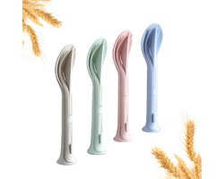 Compact Bestekset van 4 - Opvouwbaar & Herbruikbaar Plastic - Voor Camping, Picknick en Kinderen - Lichtgewicht en Makkelijk Schoon te Maken - Inclusief Mes, Vork, Lepel