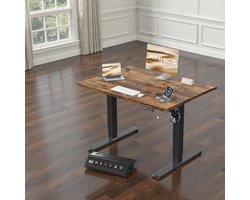 Compact Elektrisch Zit-Sta Bureau 100x60 cm – Verstelbaar Sta Bureau met USB Oplaadpoort – Ergonomisch Thuiswerkbureau – Bruin – Stil & Stabiel