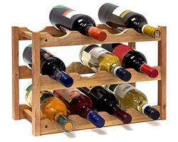 Compact flessenrek voor wijn, 3 etages, natuurlijk hout, voor 12 flessen