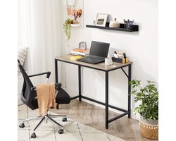 Compact Kantoorbureau 100×50×75 cm – Modern Minimalistisch Industrieel Ontwerp – Metalen Frame & Massief Houten Blad – Ruimtebesparend Bureau voor Thuis & Appartement