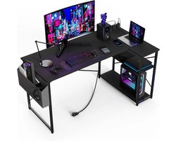Compact L-Vormig Hoekbureau 120x70 Cm Met Stopcontacten En Omkeerbare Opbergplanken – Praktisch Werkstation Met Boekenplank Voor Thuis - Studie & Kantoor