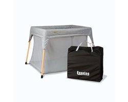 Compact Reisbed voor Baby's - Opvouwbaar met Houten Poten, 40% Gerecycled Materiaal, Grijs Melange