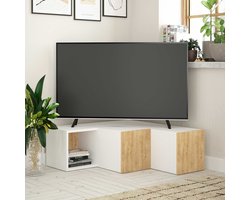 Compact TV-meubel | 100% MELAMINE | Wit, Eiken