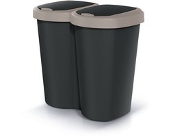 Compacta B Duo - Prullenbak - 40L - één compartiment twee deksels - Bruin en zwart