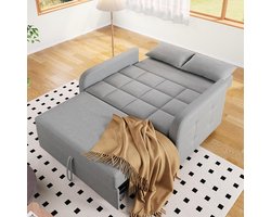 Compacte 2-Zits Slaapbank met Bedlade 127 x 75 cm – Uitschuifbare Sofa tot 127 x 125 cm – Moderne Woonkamerbank met Sleepfunctie, Kussens en Stevig Frame