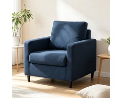 Compacte Chenille Accentstoel (33 inch) - Blauwgrijs - Ergonomische Leesstoel met Lendensteun - Hoogdicht Schuim en Pocketvering - Afneembare en Wasbare Hoes - Massief Houten Poten