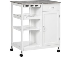 Compacte Keukentrolley op Wielen met Wijnrek en Opbergruimte