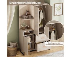 Compacte Kledingkast – Garderobekast – Opbergkast – Halmeubel – Kledingkast Met Beklede Panelen – Soft-Close Deuren – Ruimtebesparend Design – 110 cm Breed – Metaal & Gestoffeerde Panelen – Eenvoudige Montage