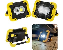 Compacte LED-Werklamp - USB oplaadbaar - 10W - 800 Lumen - 3 Lichtinstellingen - Inklapbare Standaard - Schokbestendig - Spatwaterdicht - Incl. Micro USB-kabel - 17x12x5 cm - Bouwlamp - Breedstraler - Anti-Slip - Schokbestendig - Spatwaterdicht