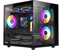 Compacte M-ATX Mini-Tower PC Kast met Panoramisch Gehard Glas en 3x 120mm ARGB Fans