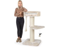 Compacte Massieve Krabpaal voor Grote Katten - 120 cm Hoog, 17 cm Zuilen, 8 mm Sisal, Crème