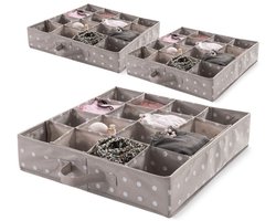 Compactor Set van 3 lade-organizers met 16 compartimenten, voor ondergoed en accessoires, polypropyleen non-woven stof, bruin, 40 x 40 x 9 cm, RAN9817