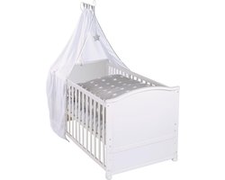 Compleet bedset 'Little Stars' - babybed wit 70x140 cm met uitrusting en beddengoed - incl. hemel en nest matras Kinderbed
