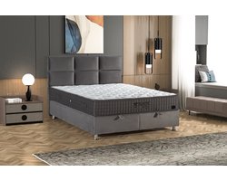 Compleet boxspring met opbergruimte Palmi - velvet grijs - 140x200cm