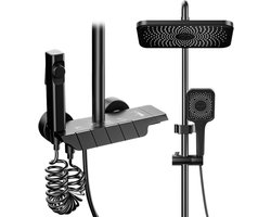 Compleet Douchesysteem - ABS Doucheset - Hoofddouche en Handdouche - Vierkante Regendouche voor Badkamer - Verstelbare Regendouche - Mat Zwart