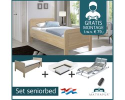 Compleet elekrtische set ledikant seniorenbed 90x200 cm eiken + 42-lats Elektrisch Verstelbaar + Master Nasa traagschuim | 7 zone Pocketveer matras 90x200