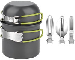 Compleet kampeer keukenset met opvouwbaar bestek en pannen voor picknick en wandelen