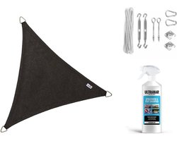Compleet pakket: NC outdoor schaduwdoek driehoek 5m Antraciet met RVS Bevestigingsset en Buitendoekreiniger