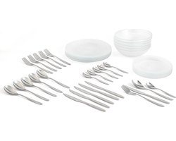 Compleet servies voor 6 personen, 18 bestek, 24 delig, Amefa, opaalglas, uniek, standaard