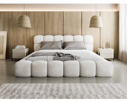 Compleo24 - gestoffeerd bed, Tweepersoonsbed, Bubble bed, Bouclé-Gewebe-Wit-140x200