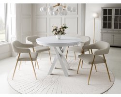 Compleo24- Ronde Eettafel- Designertisch mit Metallgestell - 100/140 cm- Wit