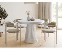 Compleo24- Ronde Eettafel- met lattenbodem-moderne ronde Eettafel-Wit 100 cm- Eettafel met geribbelde basis