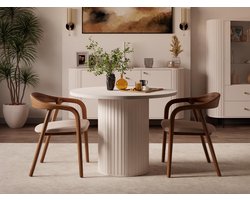 Compleo24- Ronde Eettafel- moderne Beige- 100 cm- Eettafel met geribbelde basis