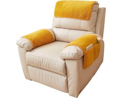 Complete Bescherm Set Van 3 Lamsvacht Armleuninghoezen Voor Relaxfauteuil Inclusief Gele Hoofdsteun Kussens En Opbergtas, Zachte Meubel Bekleding Voor Banken En Stoelen In De Kleur Blauw, Comfortabele Fauteuil Hoezen
