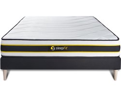 Complete boxspring met matras tweepersoons- Sleepfit FLEXY zwart - Pocketveren en traagschuim - 140 x 210 cm