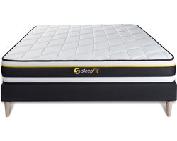 Complete boxspring met matras tweepersoons- Sleepfit Soft zwart - X-Active schuim met microluchtcellen - 160 x 220 cm