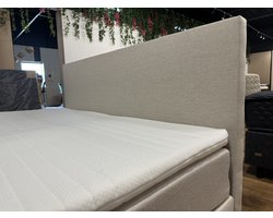 Complete boxspring set Magic 160x210 beige - betaalbare hotel boxspring voor thuis - Ultieme luxe gecombineerd met ongekend slaapcomfort - orthopedische pocketvering matras tegen rugklachten + 1 koudschuim topper, strak meegestoffeerd hoofdbord