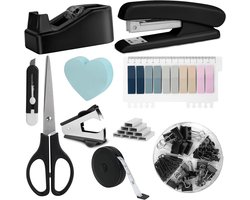 Complete Bureau Accessoire Set voor Studenten - Inclusief Nietmachine, Plakbandhouder, Nietjes, Schaar, Meetlint en Plaknotities - Perfect voor Kantoor en Studie