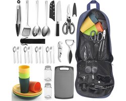 Complete Camping Kookset met Serviesset en Draagtas - Ideaal voor Kamperen, Picknicken en Buiten Koken
