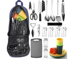 Complete campingkookset met bestek en servies voor 4 personen