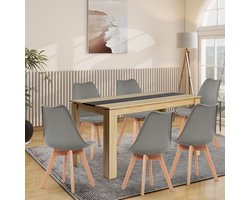 Complete Eetkamerset met 6 Stoelen en Rechthoekige Houten Tafel (140 cm)