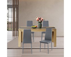 Complete Eetkamerset met Rechthoekige Tafel en 4 Stoelen in Eiken en Grijs