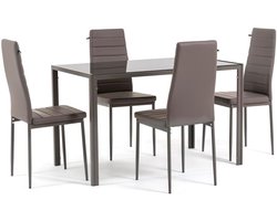 Complete Eetkamerset: Rechthoekige Eettafel met 4 Gestoffeerde Eetkamerstoelen met Hoge Rugleuning