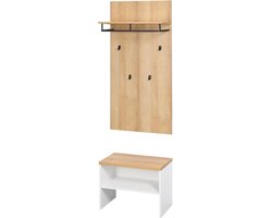 Complete garderobeset - Kledingrek met plank - Gangkapstok met schoenenrek - Wandkapstok met 4 haken - Gangmeubilair - Naturel kapschuur