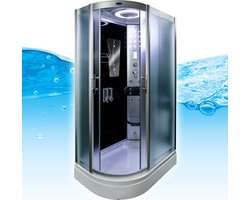 Complete Gesloten Douchecabine 120X80X215 Fiona LINKS. MENGKRAAN. MAT GLAS Luxe, Kit-Vrij, Zwarte, Veiligheidsglas, LED, Radio, Speakers, Zitje, Massage, Hoekmodel, Kwartrond, Schuifdeuren, Douchebak, Afvoer, Sifon, Full Options. Royal Sanitair