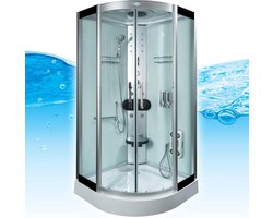 Complete Gesloten Douchecabine 90X90X215 Enla. THERMOSTAATKRAAN. Luxe, Kit-Vrij, Wit, Veiligheidsglas, LED, Radio, Speakers, Zitje, Massage, Hoekmodel, Kwartrond, Schuifdeuren, Douchebak, Afvoer, Sifon, Verschillende, Full Options. Royal Sanitair