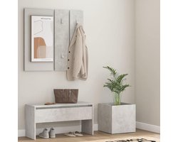 Complete Halmeubel Set met Bank, Spiegel, Kledinghanger en Plantenbak - Grijs Beton Look