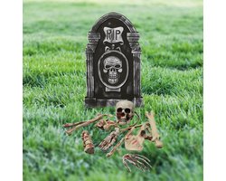 Complete horror tuin decoratie set kerkhof met grafsteen bloederige botten/schedel - Halloween feest decoratie