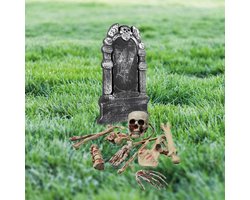 Complete horror tuin decoratie set kerkhof met grafsteen bloederige botten/schedel - Halloween feest decoratie