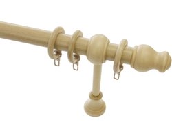 Complete Houten Gordijnroede Set - Ø28mm - Natuurlijk Hout - 120 cm Inclusief Ophangmateriaal