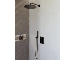 Complete inbouwthermostaat doucheset Wiesbaden Caral met 30cm stortdouche en handdouche mat zwart