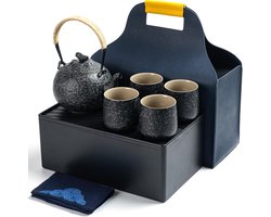 Complete Japanse Theeset met Dienblad en 6 Kopjes in Charcoal Grey