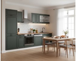 Complete Keukeneenheid 300 cm, Antraciet Landhuis/Wit, Werkblad Goldkraft Eiken, Modern Klassiek Design, Verstelbare Voeten, Novihome